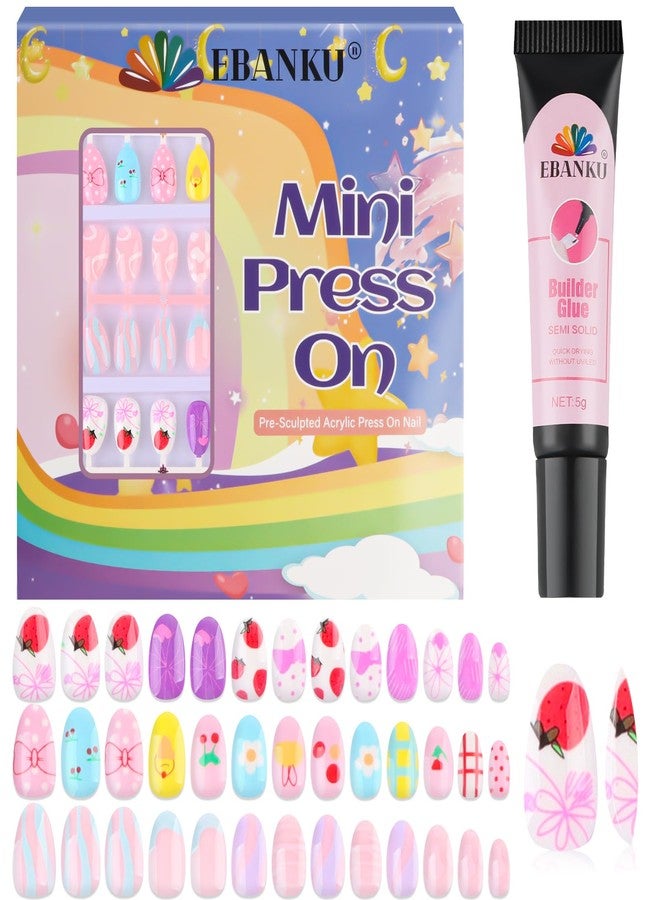 EBANKU 78PCS Kid Press on Nails, EBANKU 3 Pack Children Fake Nail Kit Full Cover Short False Fingernails with Nail Glue for Girl Nail Decoration (Bow Tie Strawberries) - Image 1